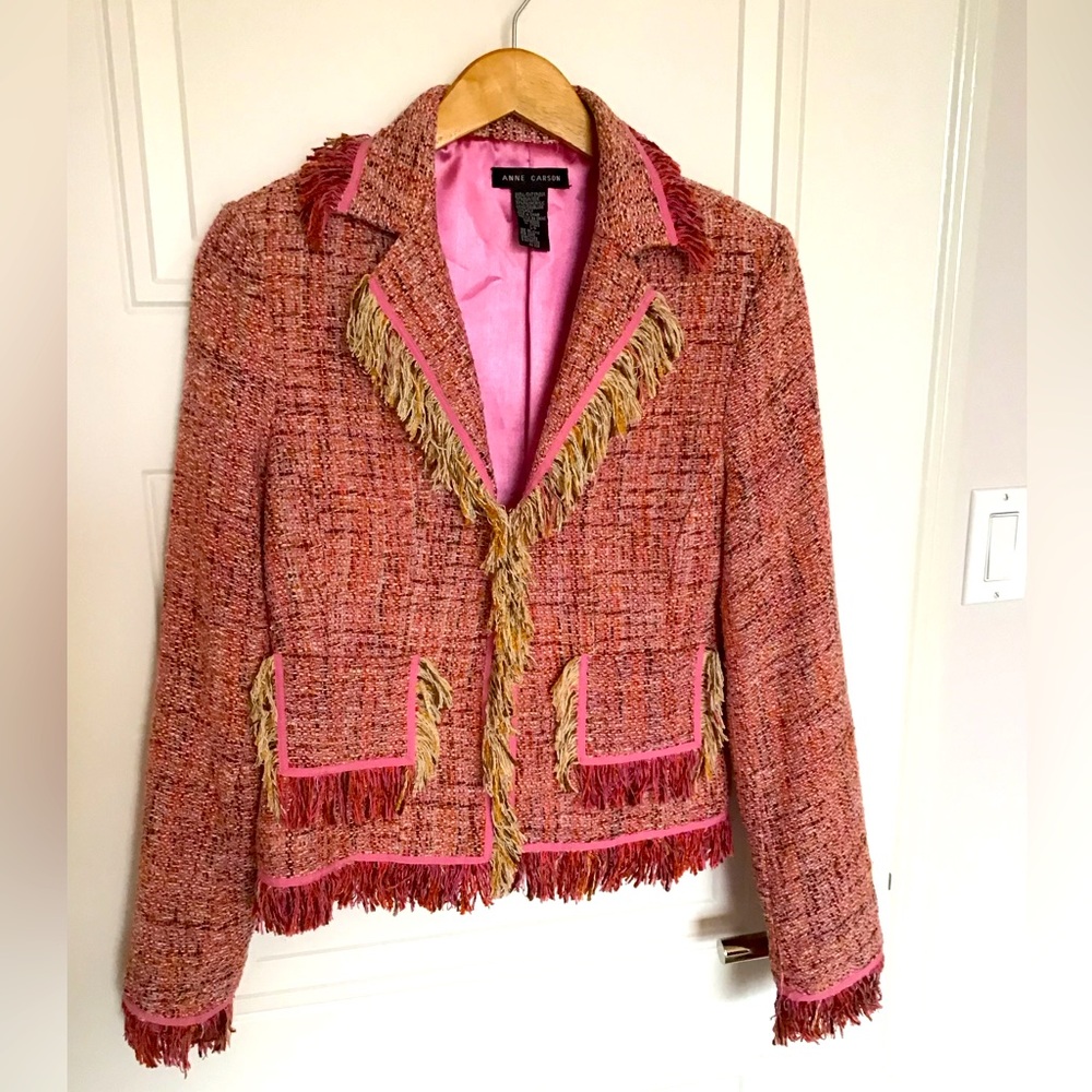 Chanel style pink tweed jacket